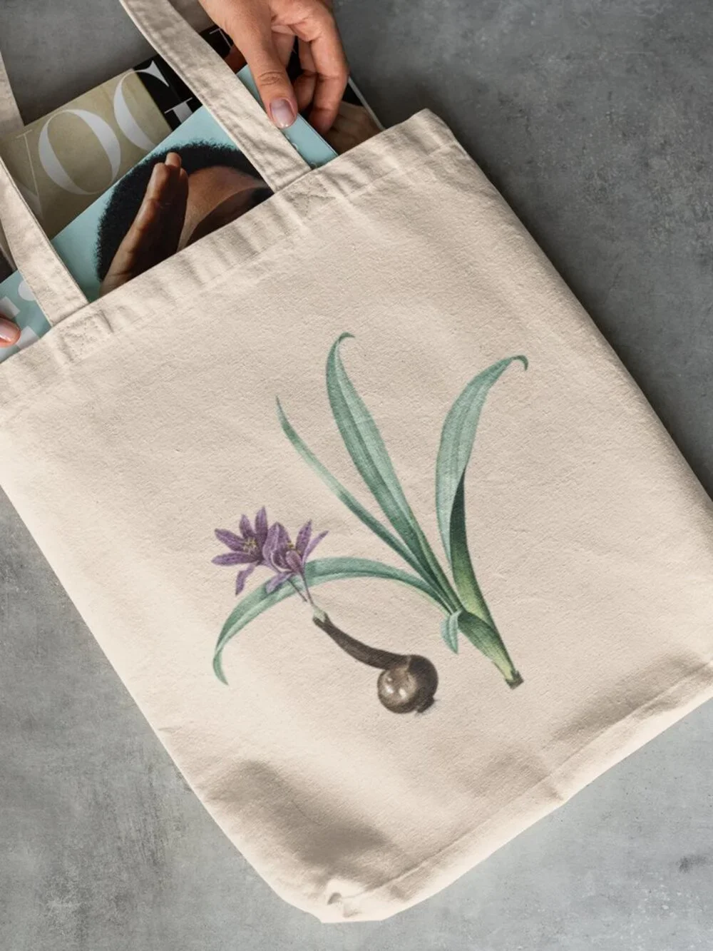 Autumn Crocus Vintage Floral Print Graphic Canvas Tote Bag